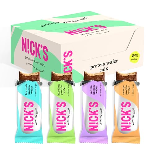 NICKS Riegel Schokolade Wafer – Glutenfreie Low Carb Waffeln für zuckerfreie Snacks, 165 Kalorien pro Riegel (24 x 35g)