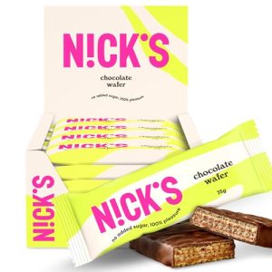 NICKS Riegel Schokolade Wafer – Glutenfreie Low Carb Waffeln für zuckerfreie Snacks, 165 Kalorien pro Riegel (24 x 35g)