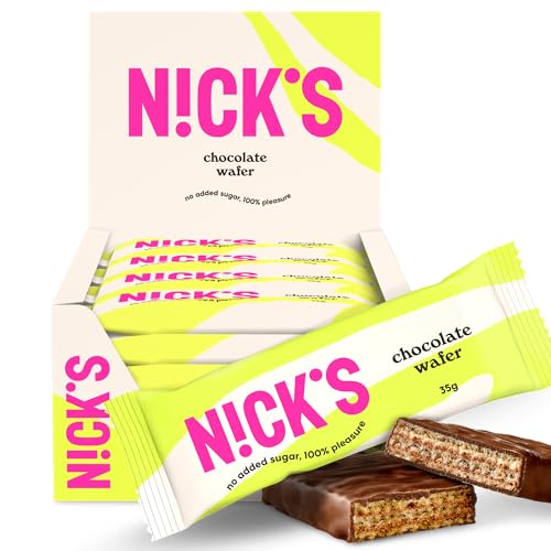 NICKS Riegel Schokolade Wafer – Glutenfreie Low Carb Waffeln für zuckerfreie Snacks, 165 Kalorien pro Riegel (24 x 35g)