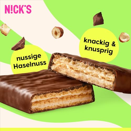 NICKS Riegel Schokolade Wafer – Glutenfreie Low Carb Waffeln für zuckerfreie Snacks, 165 Kalorien pro Riegel (24 x 35g)