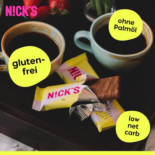 NICKS Riegel Schokolade Wafer – Glutenfreie Low Carb Waffeln für zuckerfreie Snacks, 165 Kalorien pro Riegel (24 x 35g)
