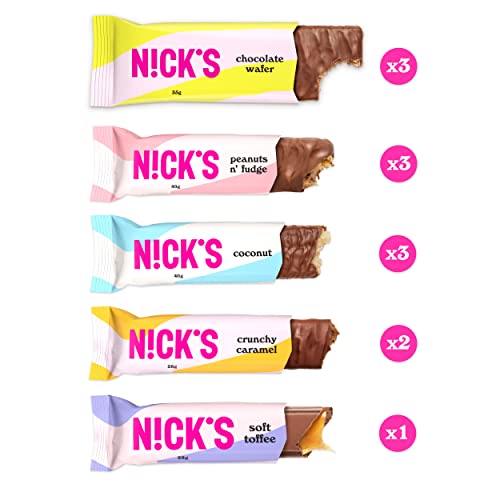 NICKS Keto Riegel Crunchy Caramel – Zuckerfreie Schokoladen-Mandel Snacks für Diabetiker & Low Carb Genuss (21x28g)