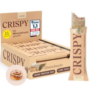 VETAIN Vegan Protein Riegel - Crispy Zimtschnecke - 12g Protein - 100% natürliche Zutaten für Snacks unterwegs