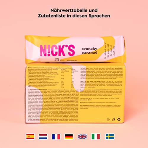 NICKS Keto Riegel Crunchy Caramel – Zuckerfreie Schokoladen-Mandel Snacks für Diabetiker & Low Carb Genuss (21x28g)