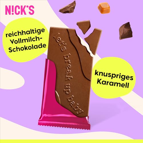 NICKS Milchschokolade Caramel Crunch – Zuckerfrei, Glutenfrei, Low Carb für gesunden Genuss zu Hause (3x75g)