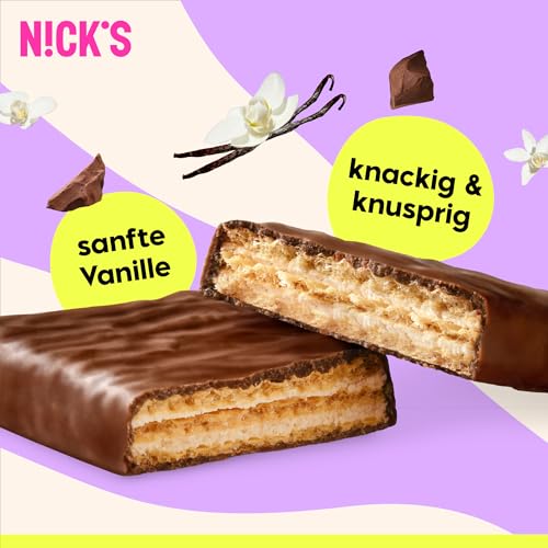 NICKS Riegel Schokolade Wafer – Glutenfreie Low Carb Waffeln für zuckerfreie Snacks, 165 Kalorien pro Riegel (24 x 35g)