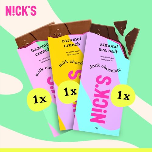 NICKS Milchschokolade Caramel Crunch – Zuckerfrei, Glutenfrei, Low Carb für gesunden Genuss zu Hause (3x75g)