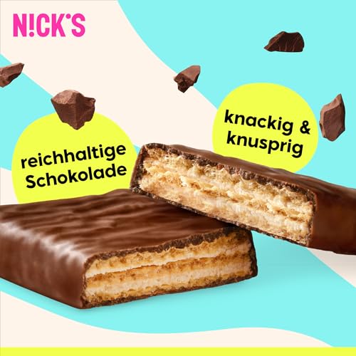 NICKS Riegel Schokolade Wafer – Glutenfreie Low Carb Waffeln für zuckerfreie Snacks, 165 Kalorien pro Riegel (24 x 35g)