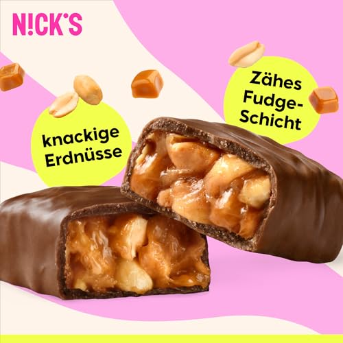 NICKS Keto Riegel Crunchy Caramel – Zuckerfreie Schokoladen-Mandel Snacks für Diabetiker & Low Carb Genuss (21x28g)