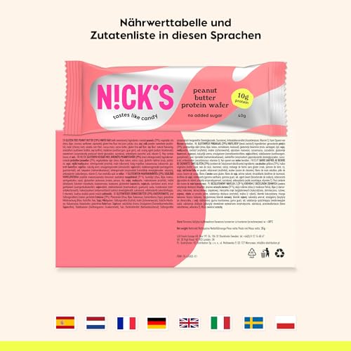 NICKS Riegel Schokolade Wafer – Glutenfreie Low Carb Waffeln für zuckerfreie Snacks, 165 Kalorien pro Riegel (24 x 35g)