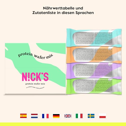 NICKS Riegel Schokolade Wafer – Glutenfreie Low Carb Waffeln für zuckerfreie Snacks, 165 Kalorien pro Riegel (24 x 35g)