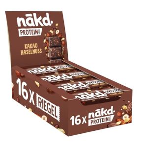 Nākd. Protein Riegel Kakao Haselnuss | 7g Pflanzliches Protein | 100% Natürlich & Vegan | Perfekt für Unterwegs | 16 x 4