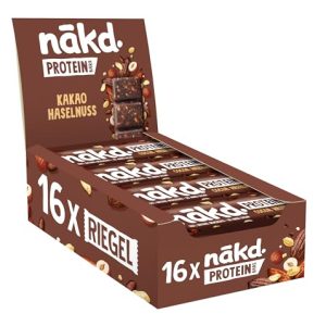 Nākd. Protein Riegel Kakao Haselnuss | 7g Pflanzliches Protein | 100% Natürlich & Vegan | Perfekt für Unterwegs | 16 x 4