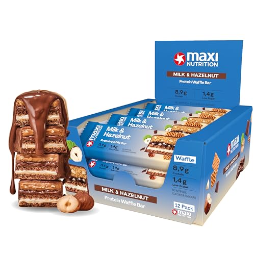 MaxiNutrition Protein Waffelriegel mit Milch & Kokosnuss - 22% Eiweiß, zuckerfrei, ideal für Sportler, 12er Pack