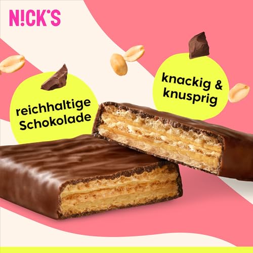NICKS Riegel Schokolade Wafer – Glutenfreie Low Carb Waffeln für zuckerfreie Snacks, 165 Kalorien pro Riegel (24 x 35g)