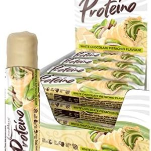 IronMaxx Proteino Proteinriegel 12x30g - Weiße Schokolade Pistazie | Hochproteinhaltiger Waffelsnack für Fitnessliebhabe