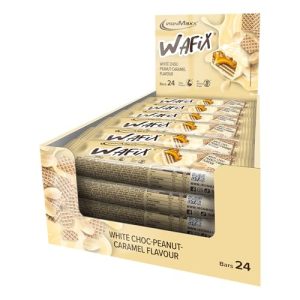 IronMaxx Wafix - Weiße Schokolade Erdnuss Karamell 24 x 39 g | Hochprotein Waffelriegel, Zuckerreduziert & knusprig | Pe