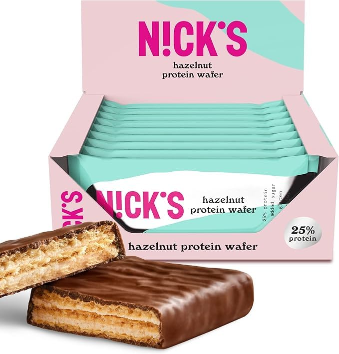 NICKS Riegel Schokolade Wafer – Glutenfreie Low Carb Waffeln für zuckerfreie Snacks, 165 Kalorien pro Riegel (24 x 35g)