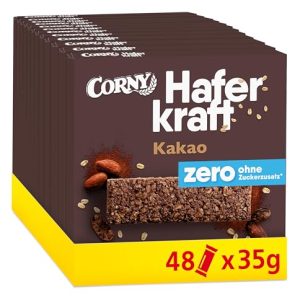 Corny Haferkraft Zero Kakao Riegel ohne Zuckerzusatz – Vegan & 125 kcal pro Riegel für gesunden Genuss unterwegs
