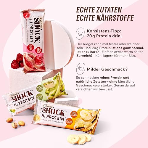 FitnesSHOCK High Proteinriegel Set – 20g Proteingehalt, zuckerfrei, kalorienarm, Pistazien-Kuchen Geschmack, ideal für F