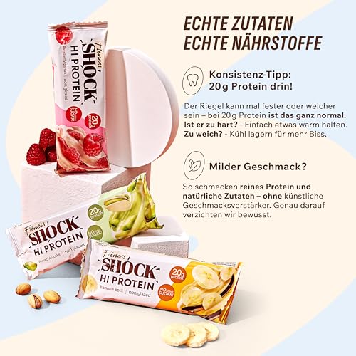 FitnesSHOCK High Proteinriegel Set – 20g Proteingehalt, zuckerfrei, kalorienarm, Pistazien-Kuchen Geschmack, ideal für F