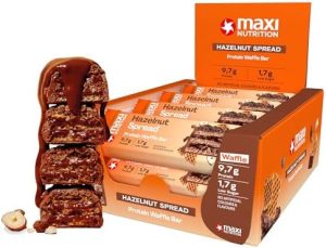 MaxiNutrition Haselnuss Protein Waffelriegel, 25% Eiweiß, 202 kcal – Zuckergehalt frei, ideal für Snacks unterwegs!