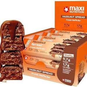 MaxiNutrition Haselnuss Protein Waffelriegel, 25% Eiweiß, 202 kcal – Zuckergehalt frei, ideal für Snacks unterwegs!