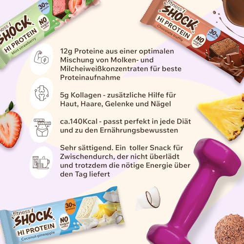 FitnesSHOCK High Proteinriegel Set – 20g Proteingehalt, zuckerfrei, kalorienarm, Pistazien-Kuchen Geschmack, ideal für F