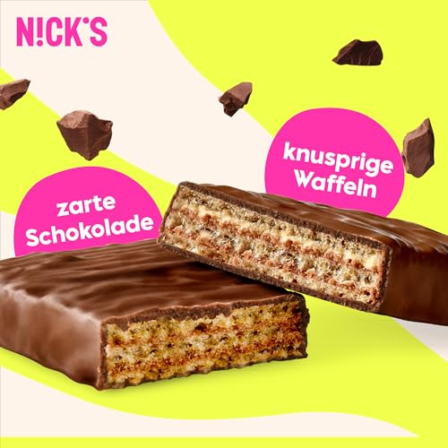 NICKS Riegel Schokolade Wafer – Glutenfreie Low Carb Waffeln für zuckerfreie Snacks, 165 Kalorien pro Riegel (24 x 35g)