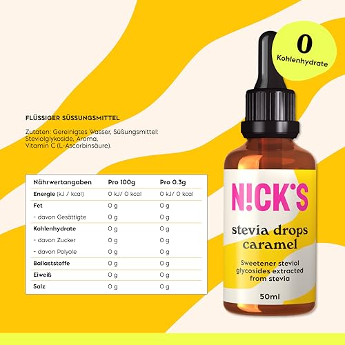 NICKS Stevia Flüssig Flavour Drops Karamell - Kalorienfreie Süßigkeit für Keto & Low Carb Genuss!