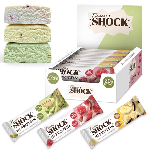FitnesSHOCK High Proteinriegel Set – 20g Proteingehalt, zuckerfrei, kalorienarm, Pistazien-Kuchen Geschmack, ideal für F