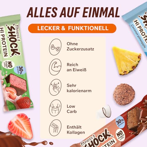 FitnesSHOCK High Proteinriegel Set – 20g Proteingehalt, zuckerfrei, kalorienarm, Pistazien-Kuchen Geschmack, ideal für F