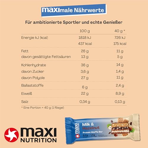 MaxiNutrition Protein Waffelriegel mit Milch & Kokosnuss - 22% Eiweiß, zuckerfrei, ideal für Sportler, 12er Pack