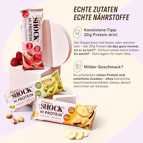 FitnesSHOCK High Proteinriegel Set – 20g Proteingehalt, zuckerfrei, kalorienarm, Pistazien-Kuchen Geschmack, ideal für F