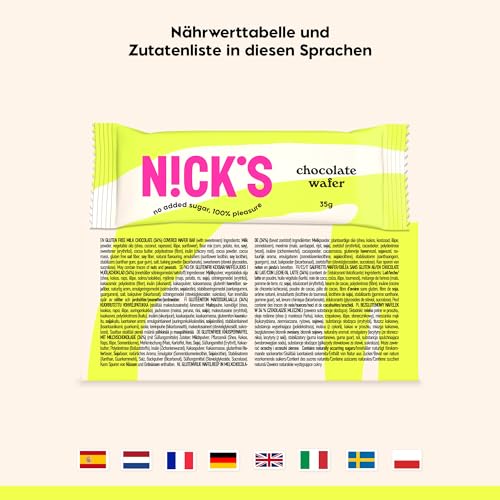 NICKS Riegel Schokolade Wafer – Glutenfreie Low Carb Waffeln für zuckerfreie Snacks, 165 Kalorien pro Riegel (24 x 35g)