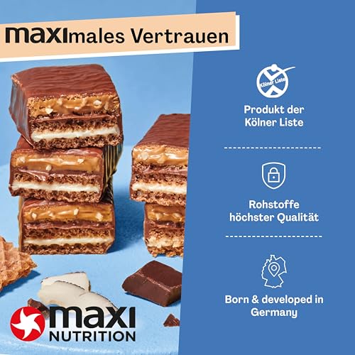 MaxiNutrition Protein Waffelriegel mit Milch & Kokosnuss - 22% Eiweiß, zuckerfrei, ideal für Sportler, 12er Pack