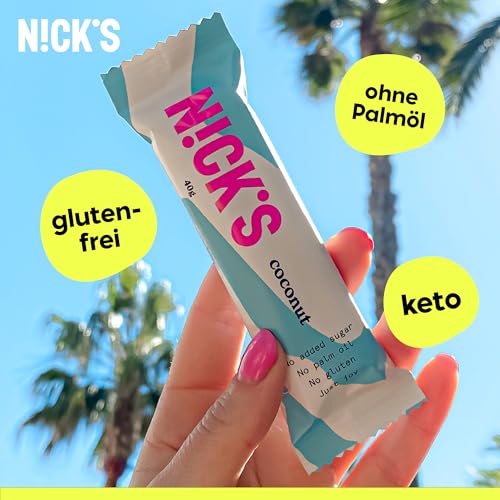 NICKS Keto Riegel Crunchy Caramel – Zuckerfreie Schokoladen-Mandel Snacks für Diabetiker & Low Carb Genuss (21x28g)