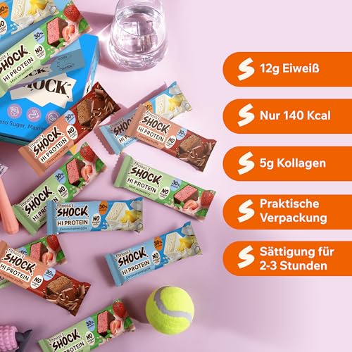 FitnesSHOCK High Proteinriegel Set – 20g Proteingehalt, zuckerfrei, kalorienarm, Pistazien-Kuchen Geschmack, ideal für F