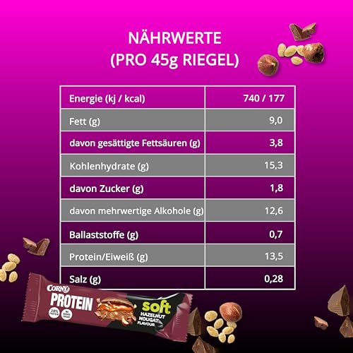 Corny Protein Riegel - Weiche Haselnuss-Nougat-Variante mit 30% Protein - Perfekt für Fitness und Snack zwischendurch!