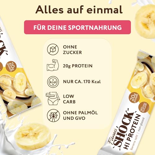 FitnesSHOCK High Proteinriegel Set – 20g Proteingehalt, zuckerfrei, kalorienarm, Pistazien-Kuchen Geschmack, ideal für F