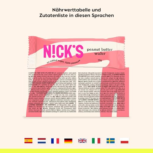 NICKS Riegel Schokolade Wafer – Glutenfreie Low Carb Waffeln für zuckerfreie Snacks, 165 Kalorien pro Riegel (24 x 35g)