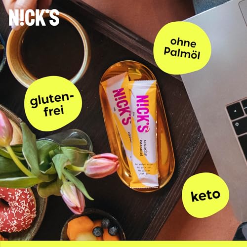 NICKS Keto Riegel Erdnüsse & Karamell - Schokoladensnack für Low Carb Genießer, glutenfrei, ideal für unterwegs (15x40g)