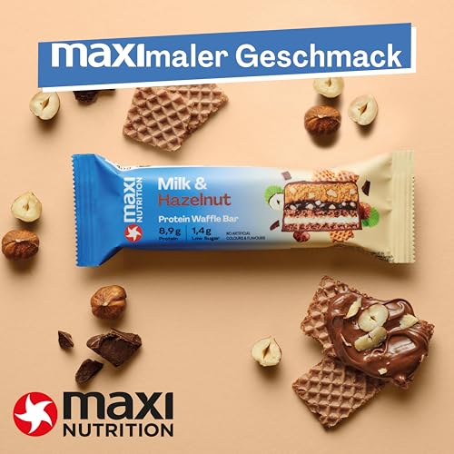 MaxiNutrition Protein Waffelriegel mit Milch & Kokosnuss - 22% Eiweiß, zuckerfrei, ideal für Sportler, 12er Pack