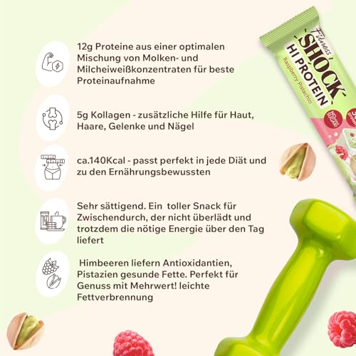 FitnesSHOCK High Proteinriegel Set – 20g Proteingehalt, zuckerfrei, kalorienarm, Pistazien-Kuchen Geschmack, ideal für F