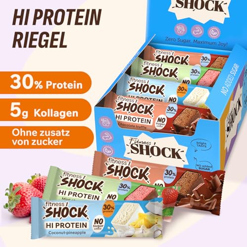 FitnesSHOCK High Proteinriegel Set – 20g Proteingehalt, zuckerfrei, kalorienarm, Pistazien-Kuchen Geschmack, ideal für F