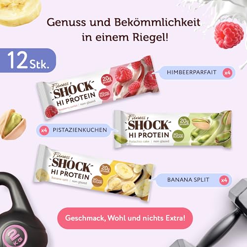 FitnesSHOCK High Proteinriegel Set – 20g Proteingehalt, zuckerfrei, kalorienarm, Pistazien-Kuchen Geschmack, ideal für F