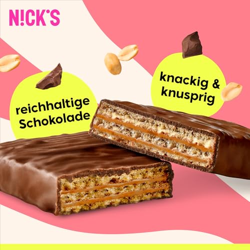 NICKS Riegel Schokolade Wafer – Glutenfreie Low Carb Waffeln für zuckerfreie Snacks, 165 Kalorien pro Riegel (24 x 35g)