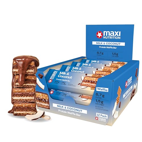 MaxiNutrition Protein Waffelriegel mit Milch & Kokosnuss - 22% Eiweiß, zuckerfrei, ideal für Sportler, 12er Pack
