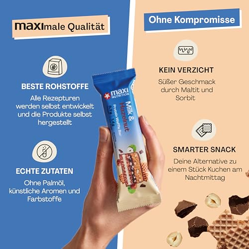 MaxiNutrition Protein Waffelriegel mit Milch & Kokosnuss - 22% Eiweiß, zuckerfrei, ideal für Sportler, 12er Pack