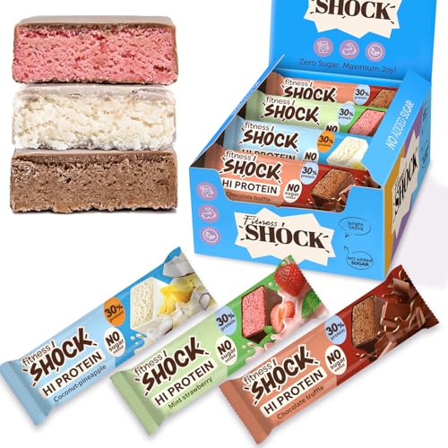 FitnesSHOCK High Proteinriegel Set – 20g Proteingehalt, zuckerfrei, kalorienarm, Pistazien-Kuchen Geschmack, ideal für F